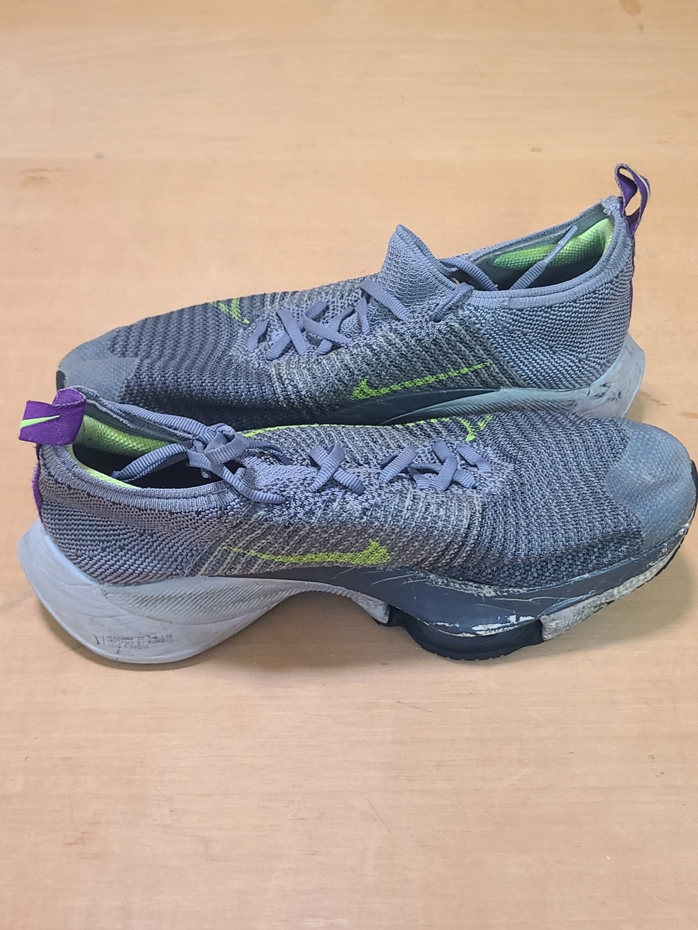 Nike Grey Flyknit Slip-On Running Shoes with Lime Accents